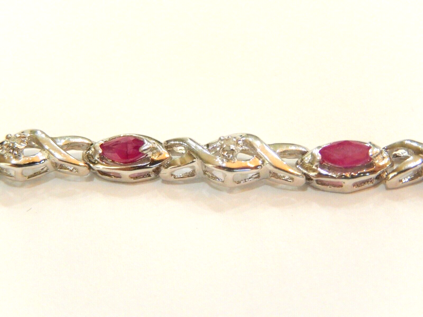 *NWT* 10k White Gold Natural Marquise Shape Red Ruby & Round Diamond Bracelet 7"