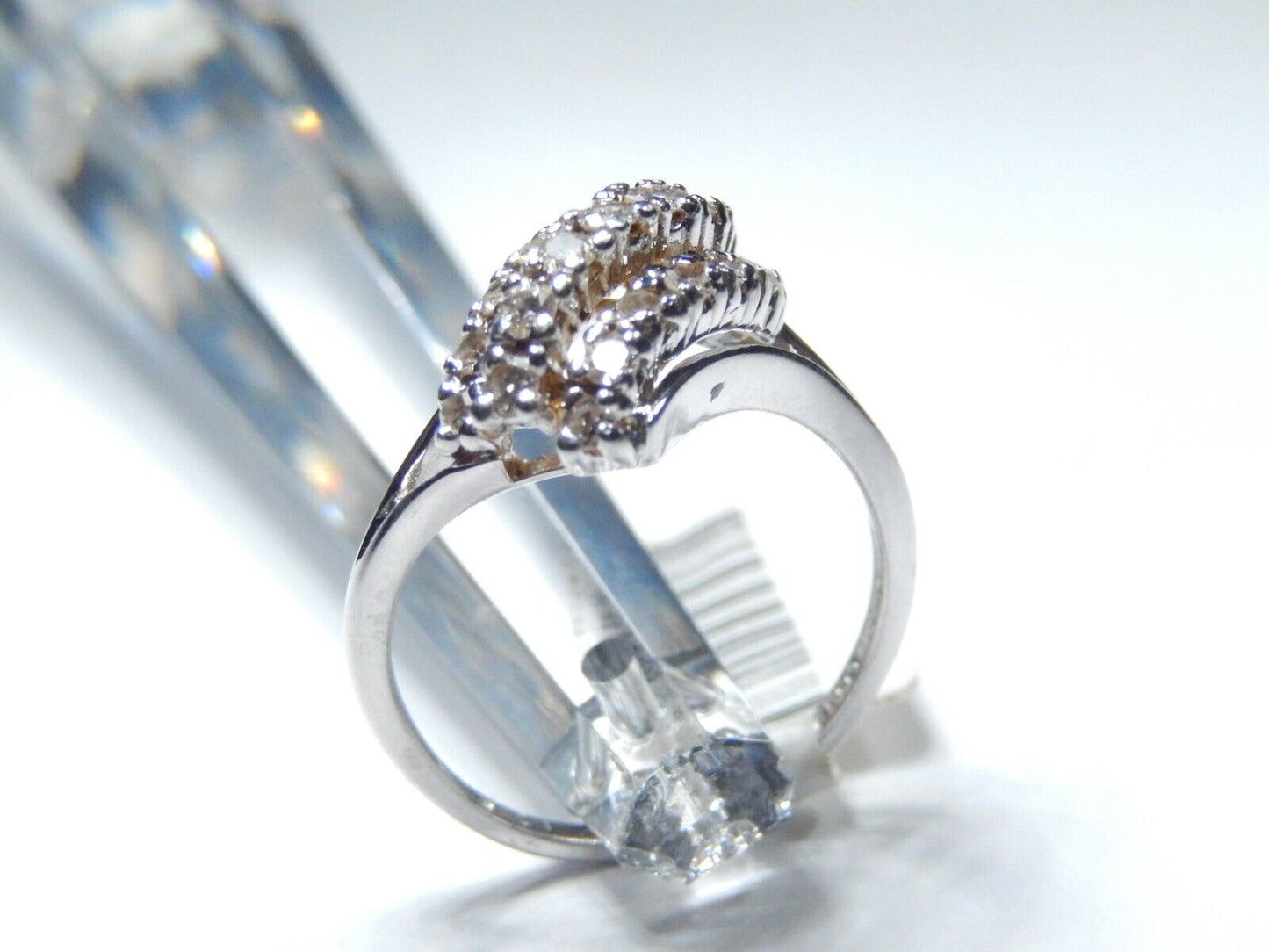 *VINTAGE*14K White Gold 1/2CT Diamond 3 Row Waterfall Cluster Bypass Ring Size 7
