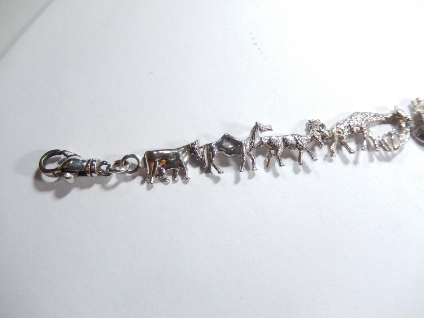 Sterling Silver Noah's Ark with Animals Bracelet 7"