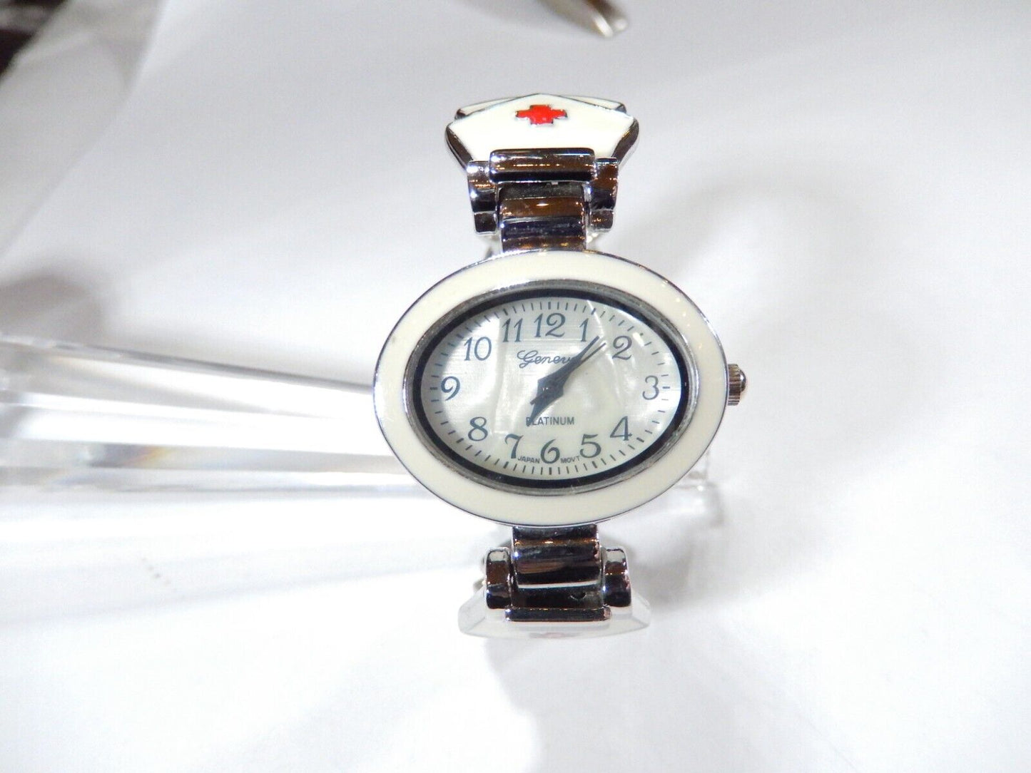 SILVER FINISH RED CROSS FOR NURSE WOMEN'S BANGLE CUFF  FASHION CASUAL WATCH