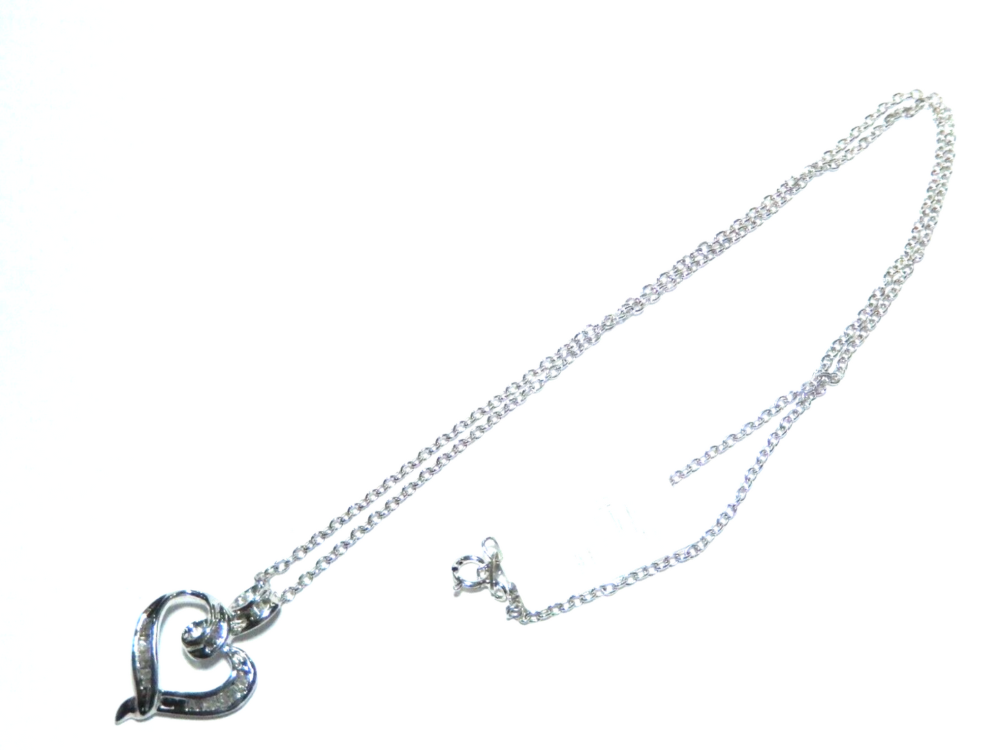 10k White Gold .25CT Natural Baguette Diamond Heart Pendant w/18" Chain