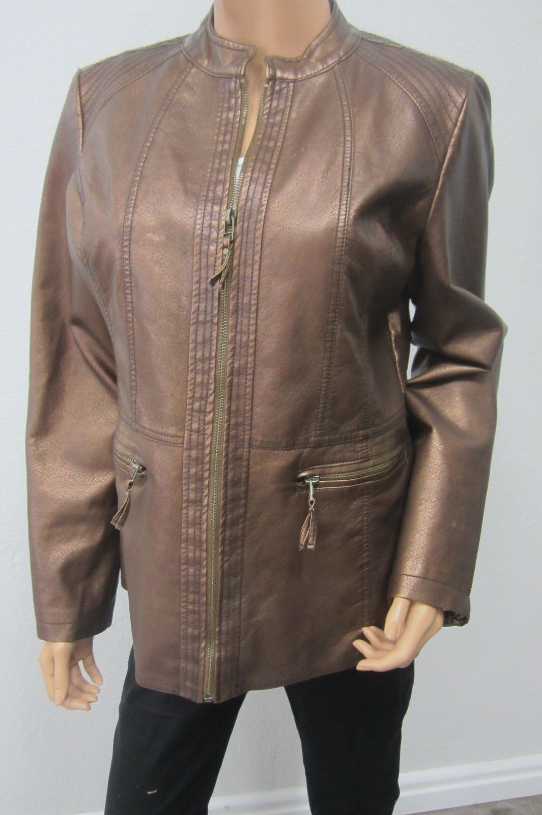 Valerie Stevens  SUPER CUTE Faux Leather Women's Copper Zip Jacket Size Med.