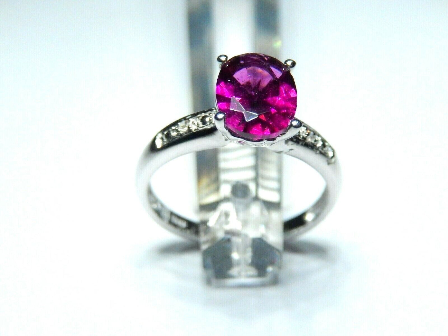 *NEW* 14K White Gold Natural Purple Amethyst & VS Diamond Ladies Ring Sz 5.75