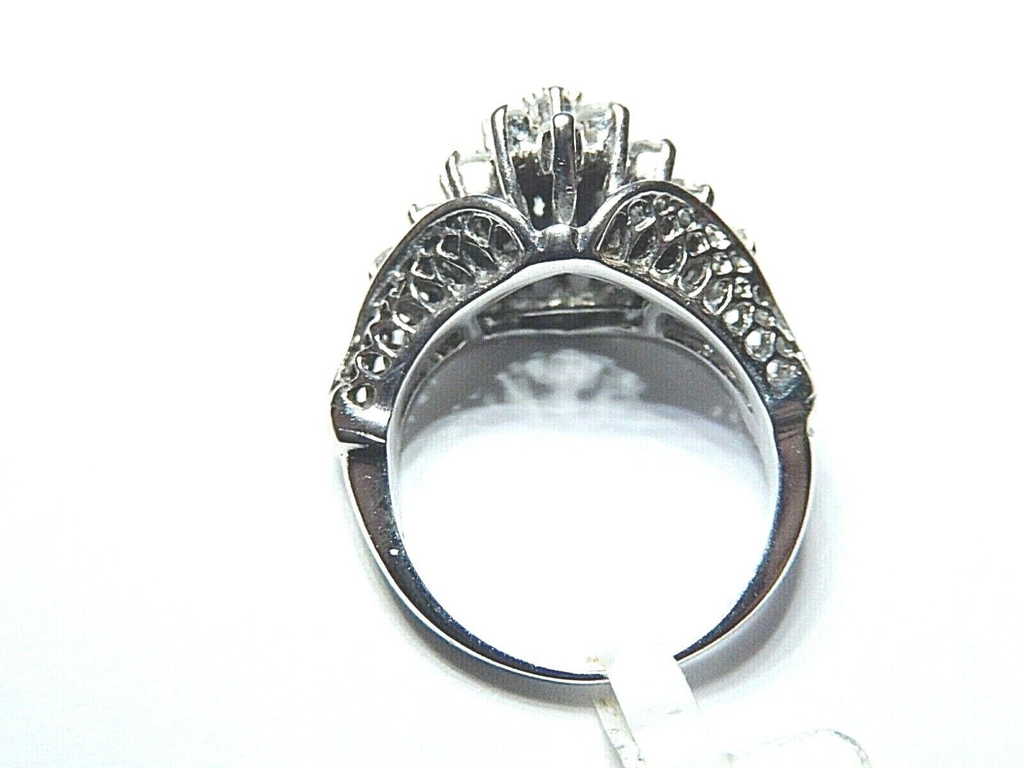 *VINTAGE* 14k White Gold  Four Tier 25 Diamond Art Deco Ring .75 CT Size 4
