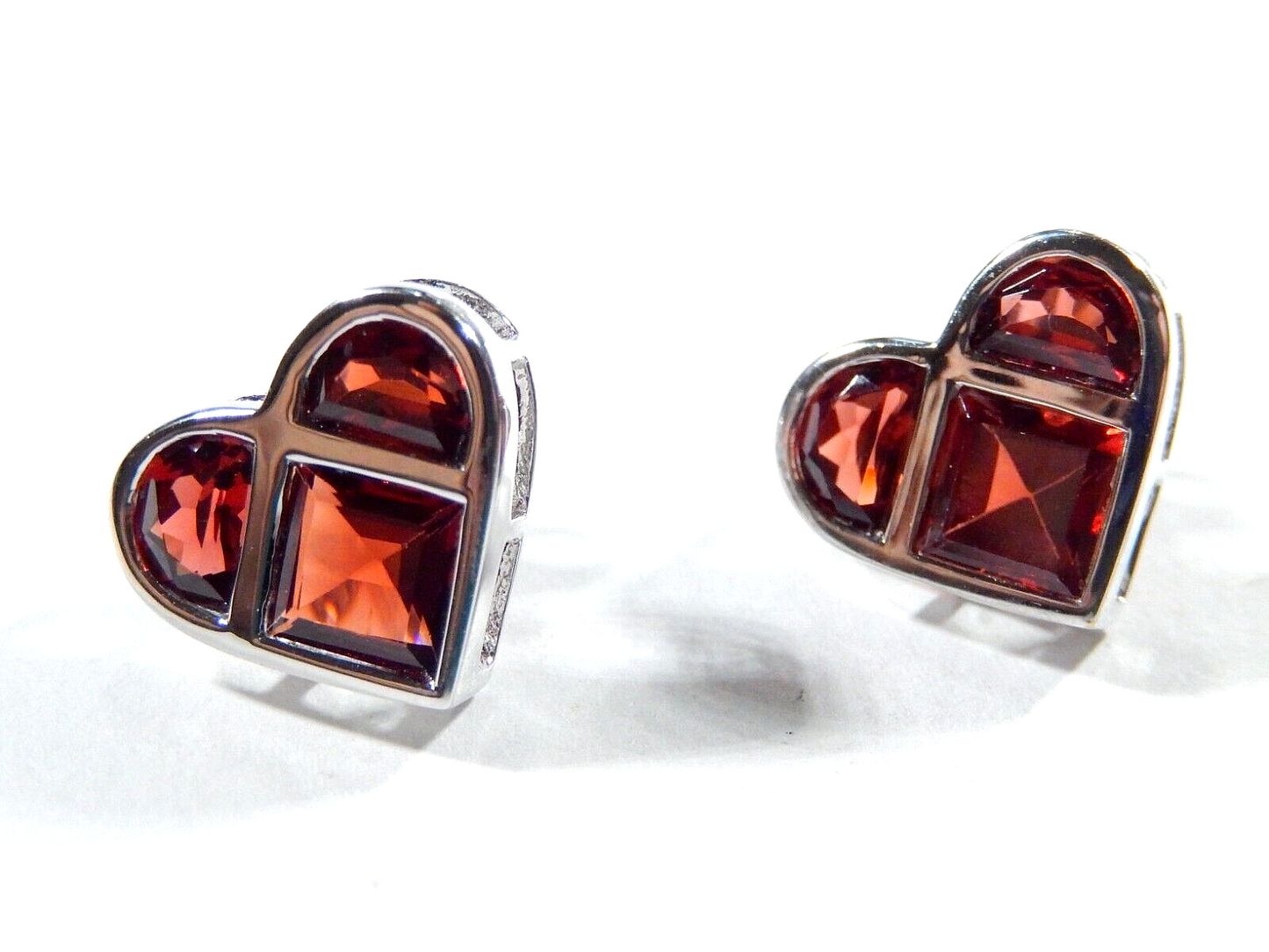 Solid 14K White Gold 4.0 CT Red Garnet Heart Shape Women's  Earrings 5/8" x 1/2"