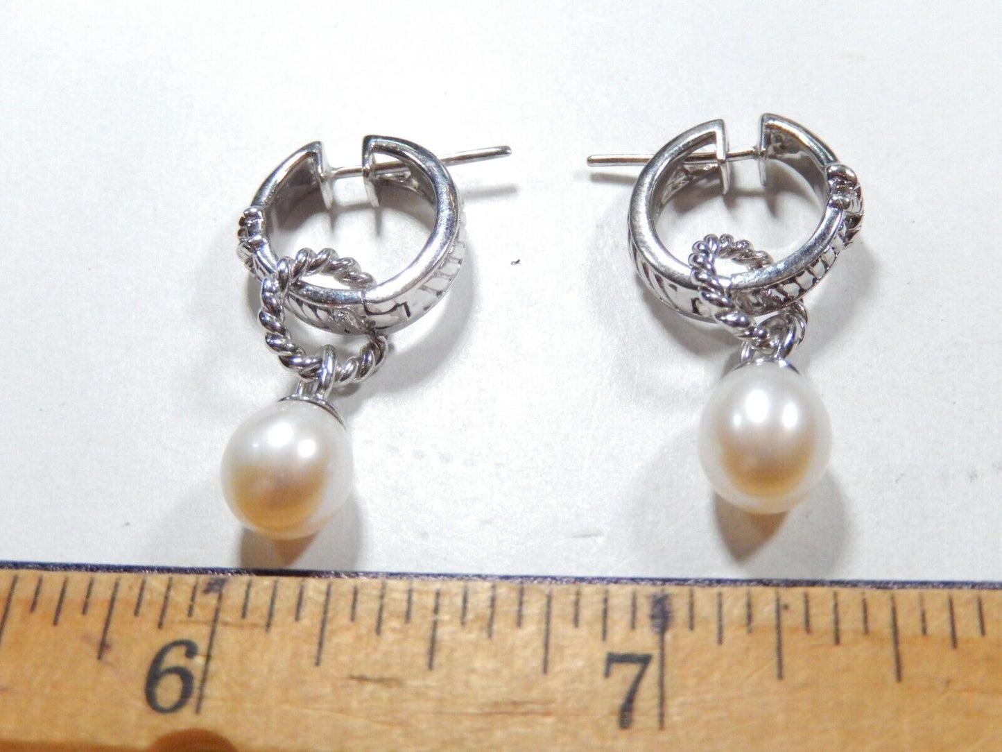 Sterling Silver 9mm x 8mm Oval Cultured Pearl 16mm Oval Hoop Dangle Earrings