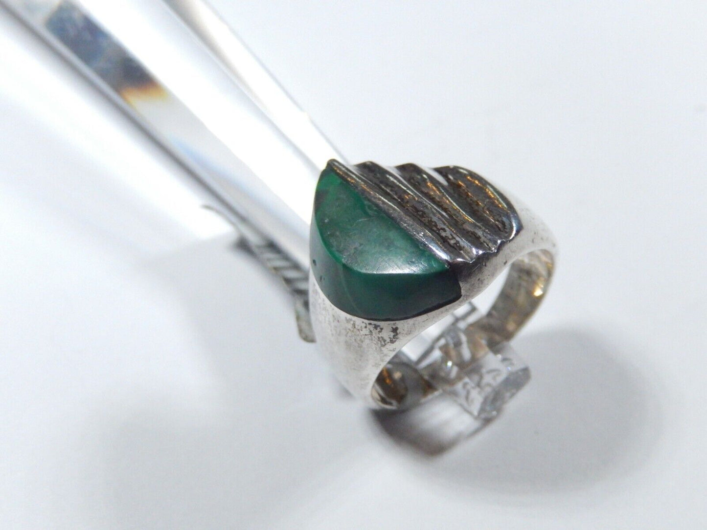 *VINTAGE* Signed Mexico  Sterling Silver Malachite Ring  Size 8.25