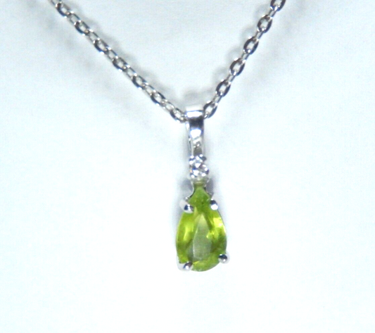 10K White Gold Peridot and Diamond Pendant with 18" Chain