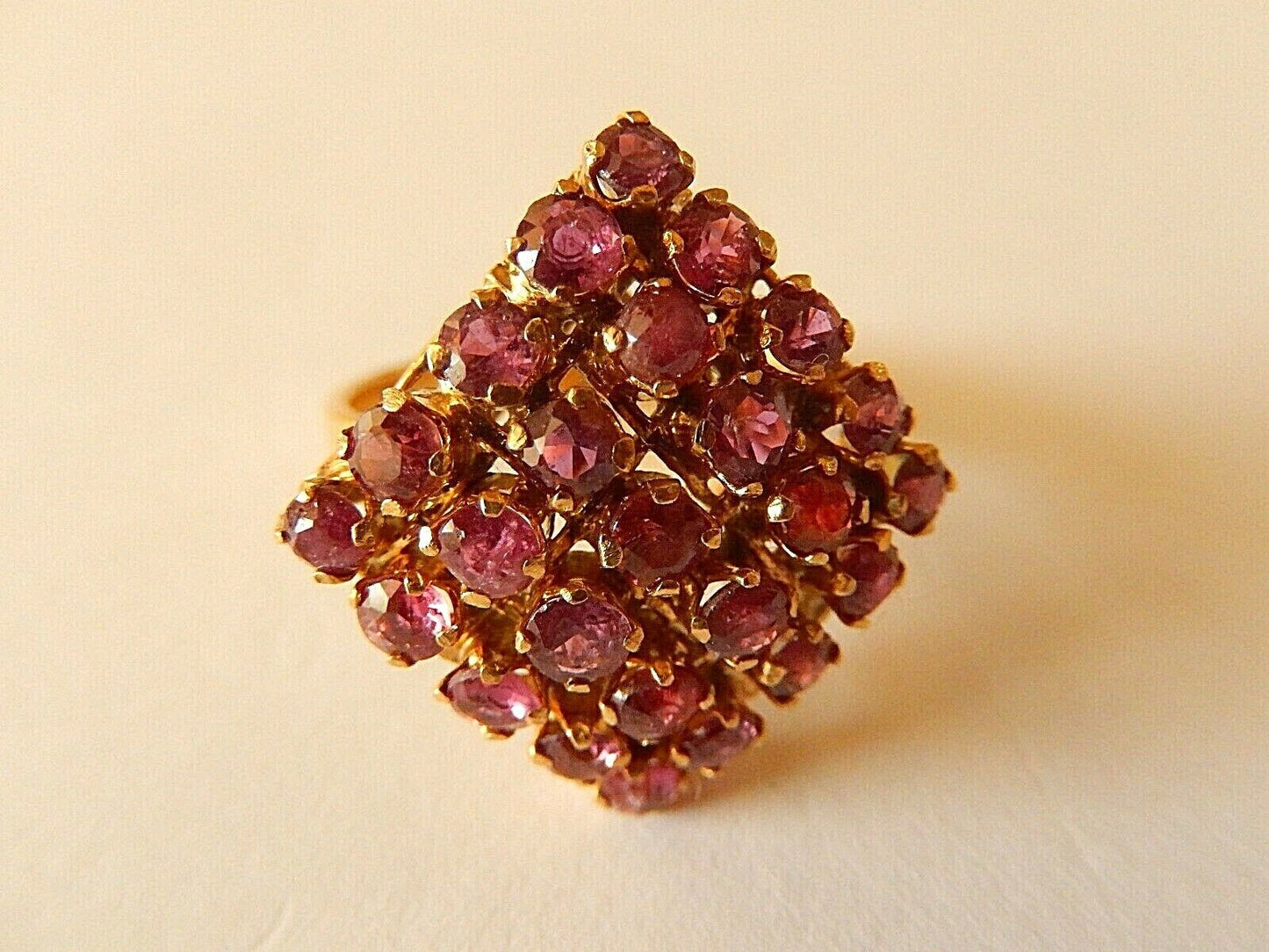 *VINTAGE* 12K Yellow Gold  Huge 25 Stone Amethyst 1.25 CT Unique  Ring Size 7.75