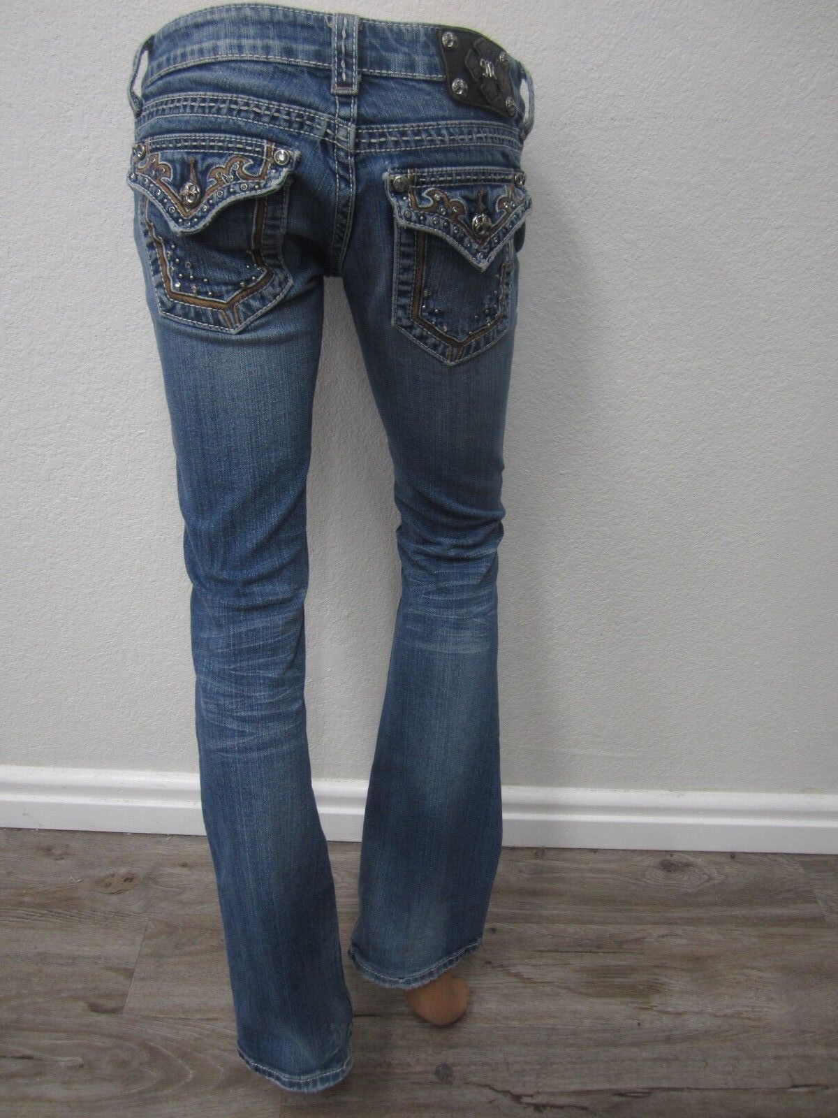 NICE Miss Me Mid-rise Bedazzled Bling Rhinestone Jeans Bootcut JW5354B Sz 26x32