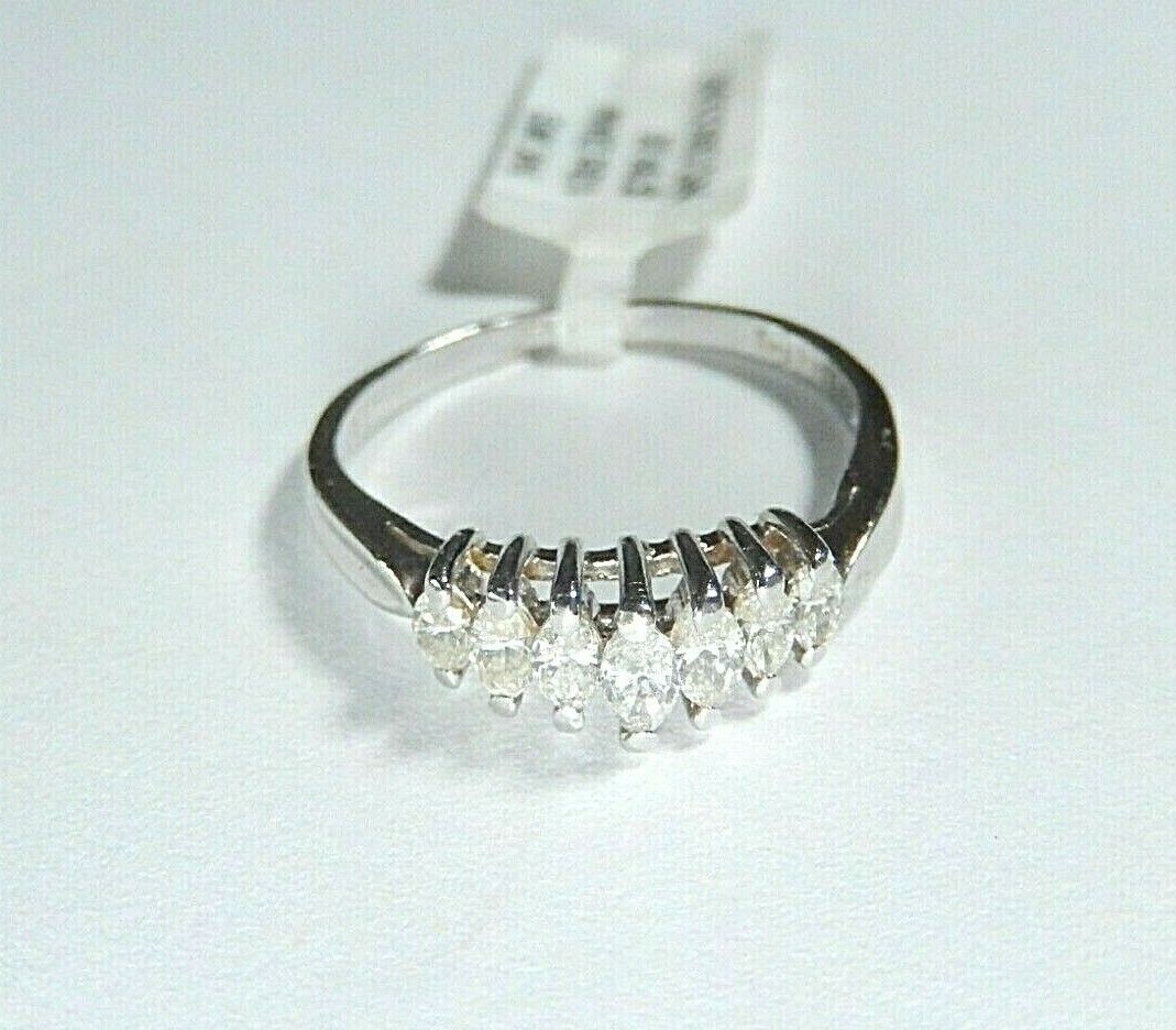 *NWT* 14K White Gold .50CT  Marquise  VS Diamond Pyramid Ring Size 7.75