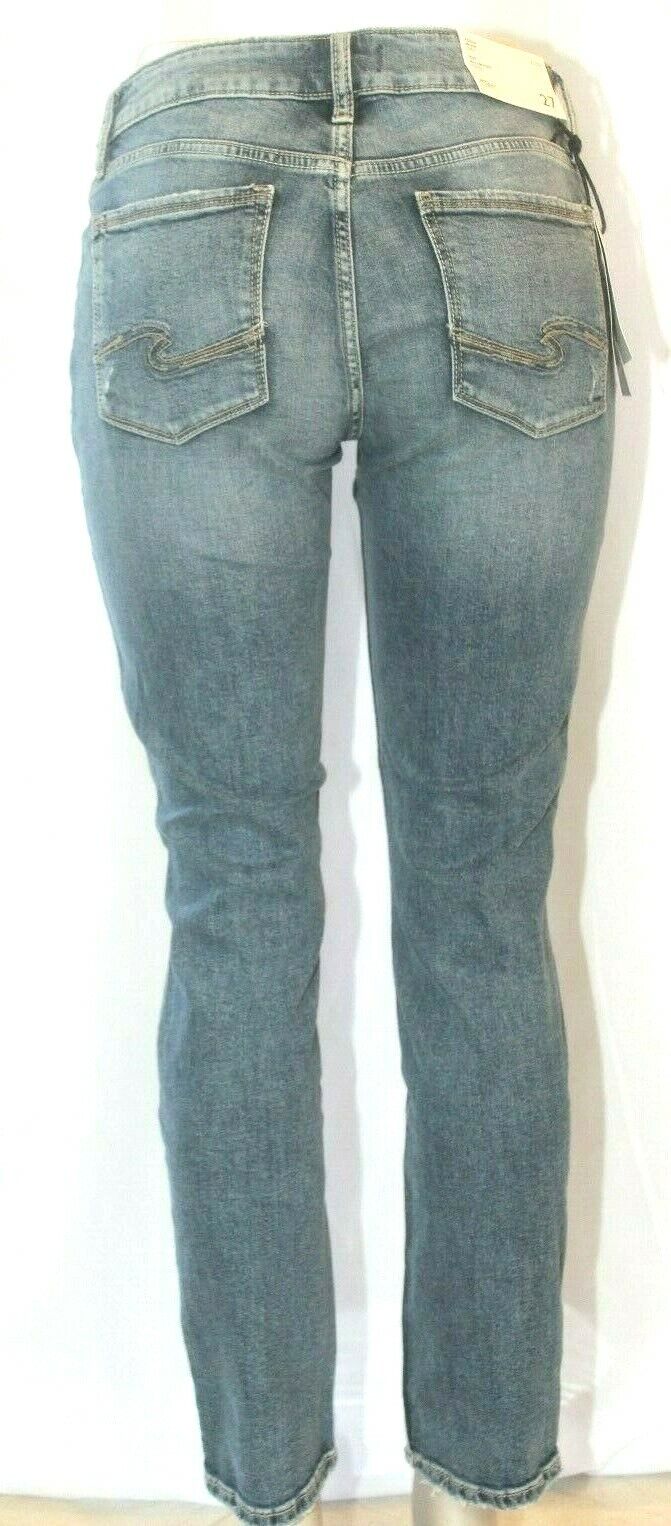 *NWT* $89. Silver Elyse Mid Rise Straight Leg Distressed Ripped  Jeans W27 x L30