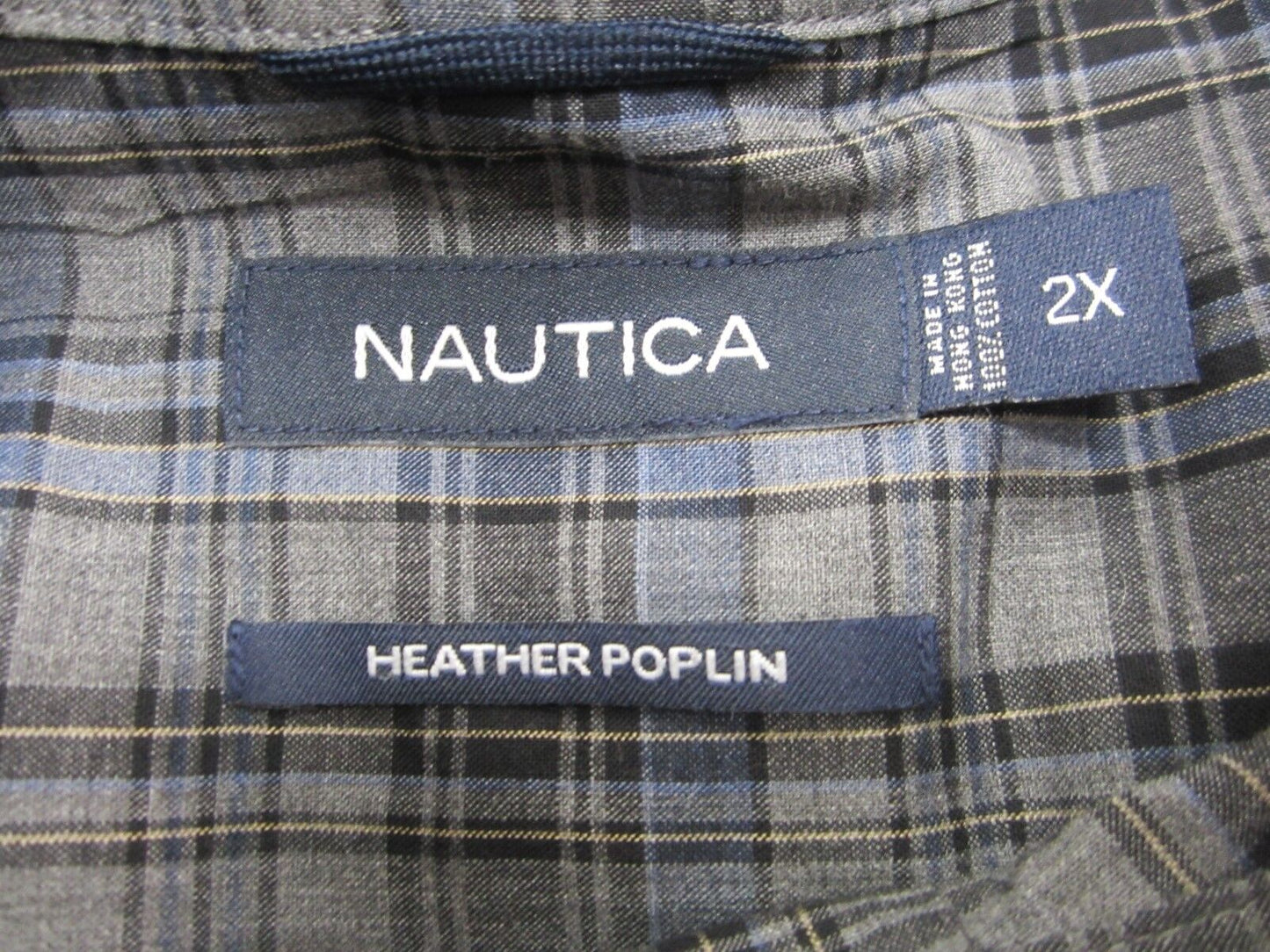 MINT Nautica Men's Medium Blue Plaid Heather Poplin Long Sleeve Shirt Size 2X