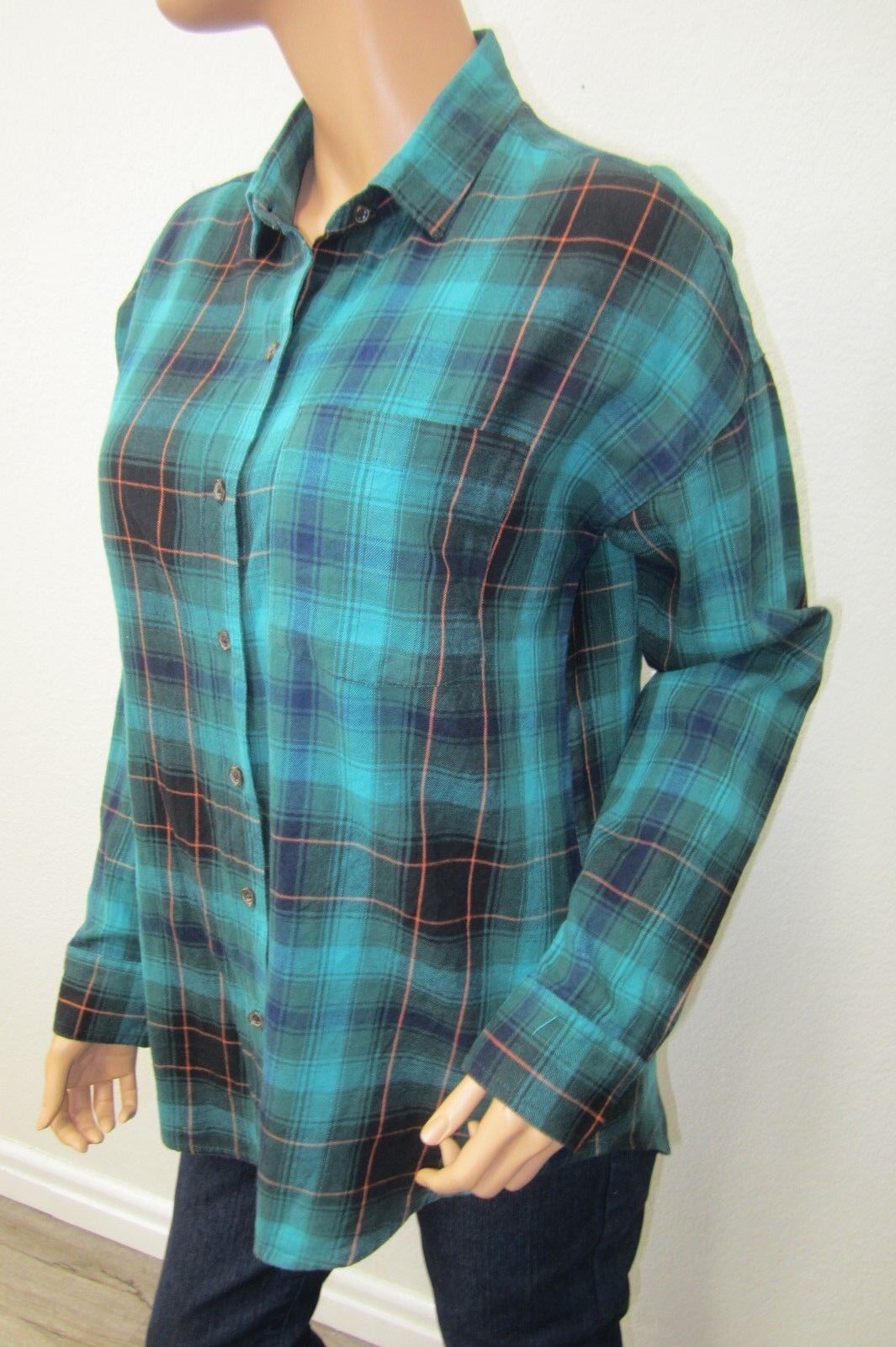 Old Navy Women’s Green Boyfriend Flannel Button Down Shirt Top Size S/P