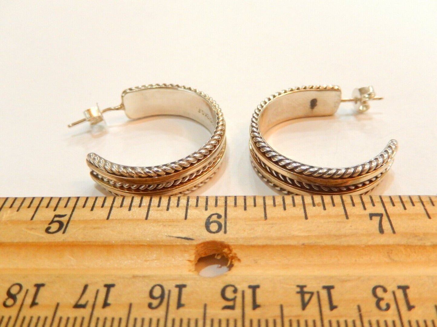 *VINTAGE* TOM HAWK Navajo Sterling Silver & 12K Gold Hoop Post Earrings