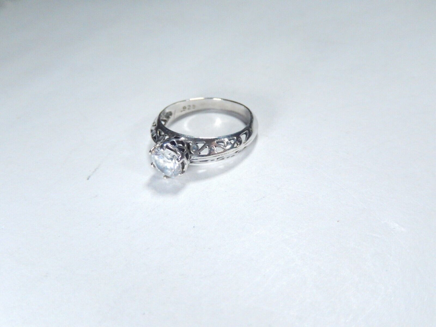 *VINTAGE*  STERLING SILVER 3/4CT SOLITAIRE CZ FILIGREE ENGAGEMENT RING Size 6