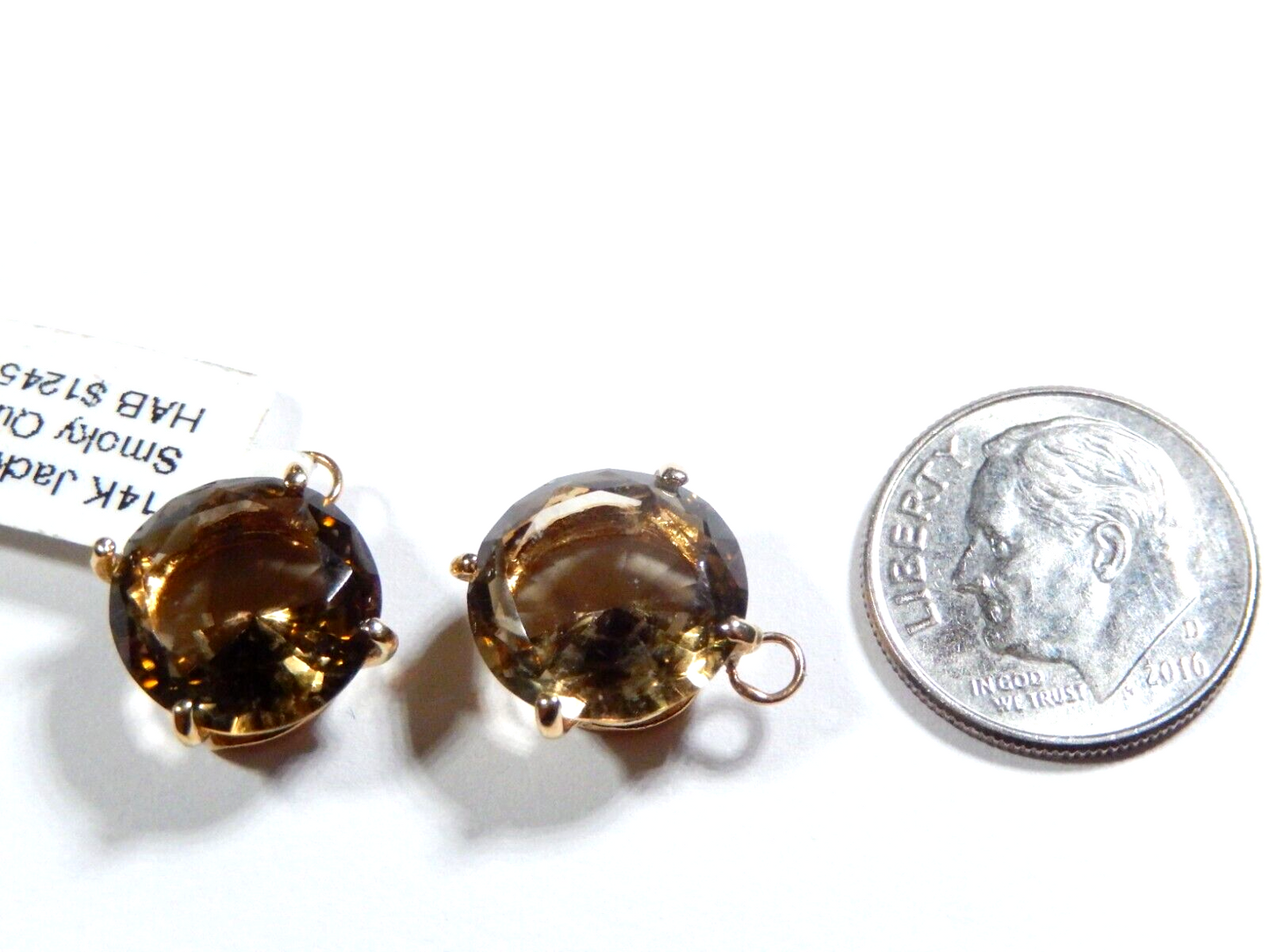 *NEW* 14K Yellow Gold 12 CT Smoky Quartz Jackets for Stud Earrings