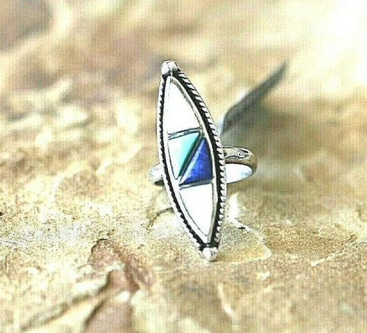 *VINTAGE* Native American Sterling Silver Multi-Color Stone Ring Size 5