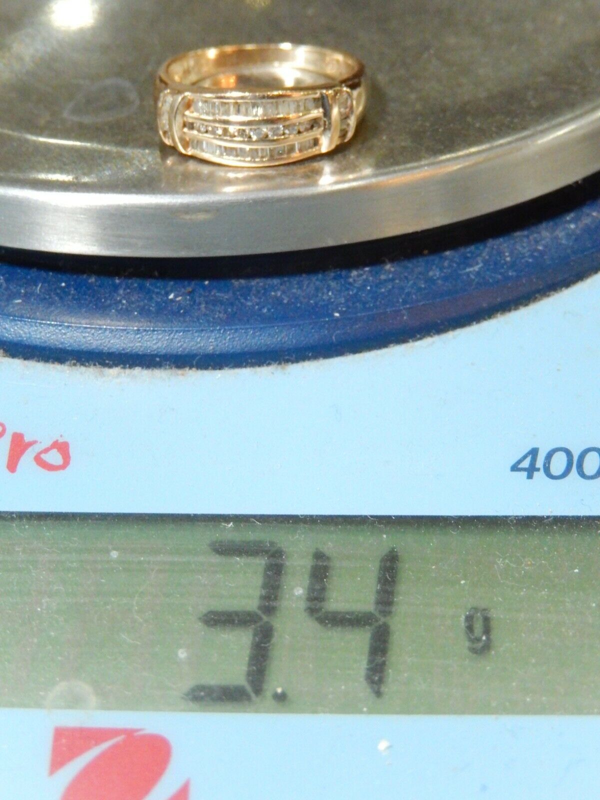 10K Yellow Gold Three Rows .50 CT  Diamond Engagement Wedding Band Sz 7.5