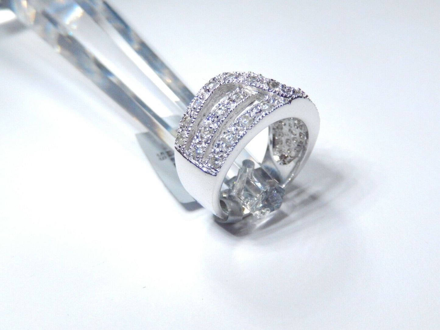 *VINTAGE*  Sterling Silver .50 CT Pave CZ Cluster 11 mm Wide Band Ring Sz 5.75