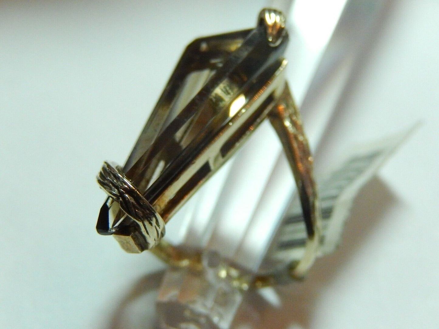 *VINTAGE*  LADIES 10K YELLOW GOLD FANCY CUT SMOKY QUARTZ SOLITAIRE RING SZ 6