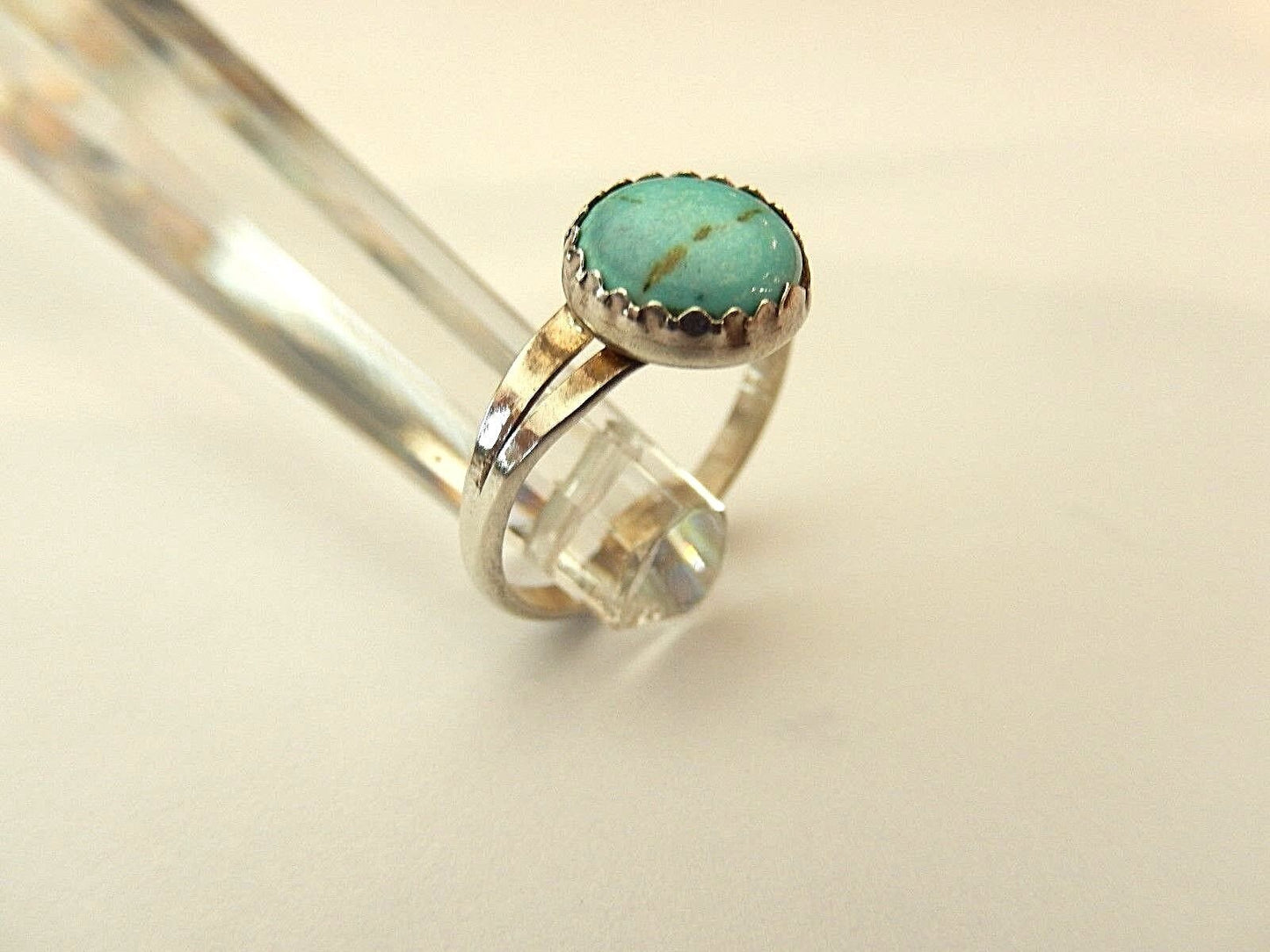 MINT Vintage Southwest Round Turquoise Gem Design Sterling Silver 925 Ring Sz 6