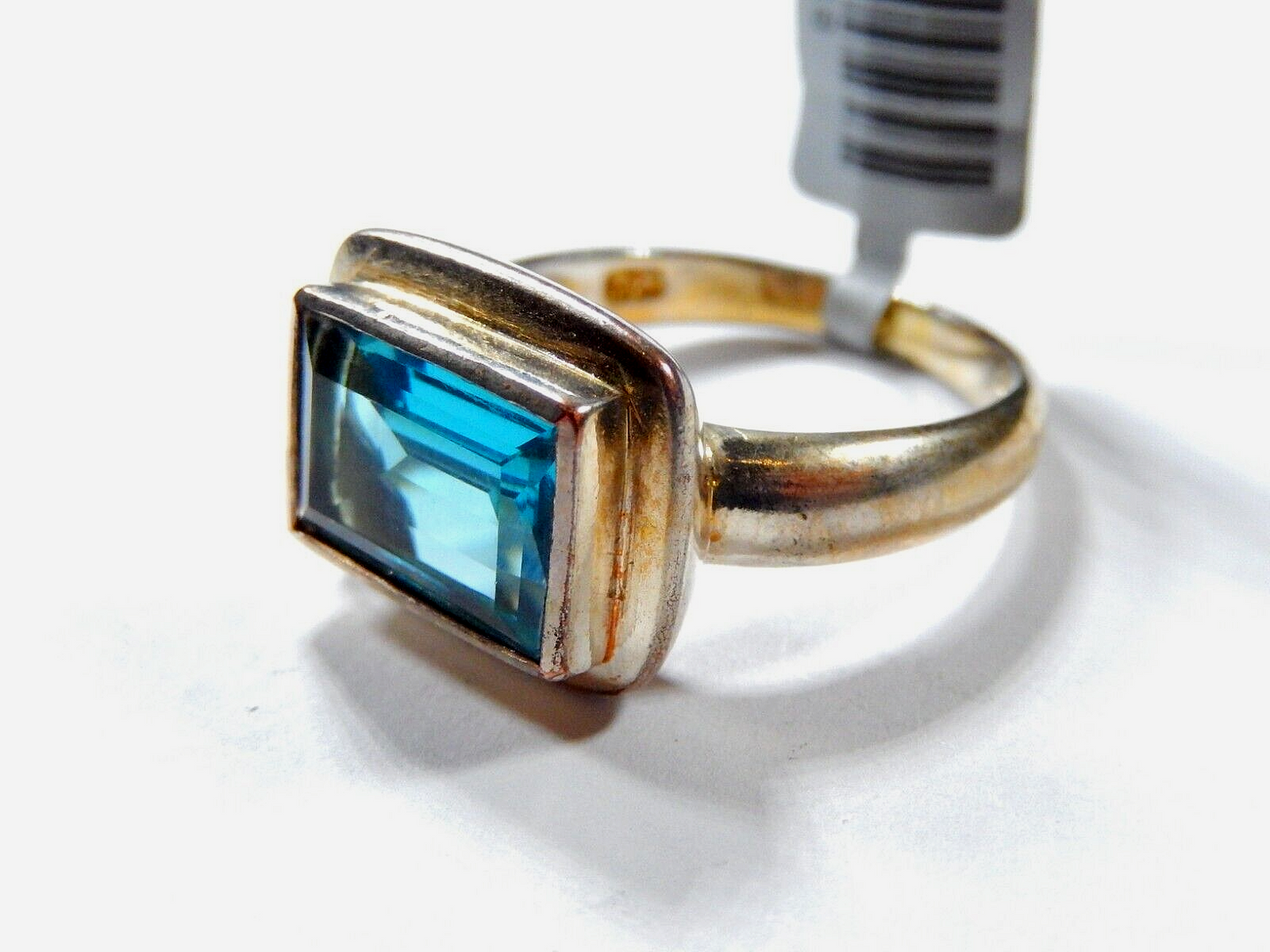 *VINTAGE*  11.00 CT Blue Topaz 925 Sterling Silver/Gold Vermeil Ring Size 8.75