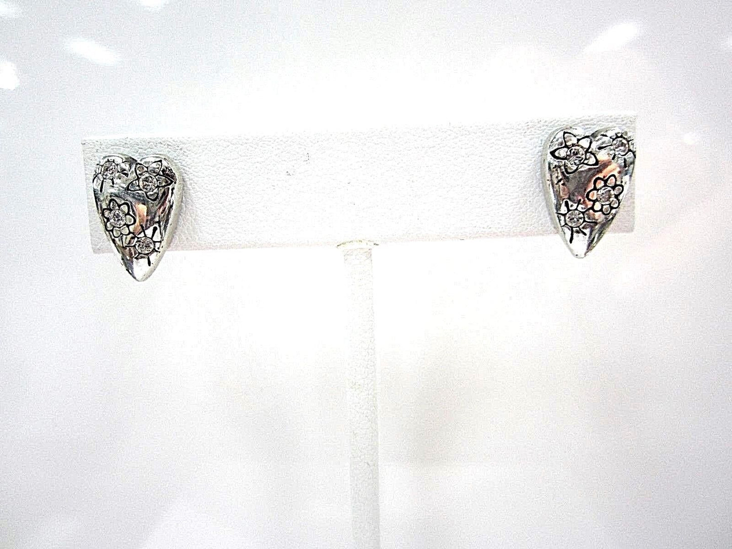 RETIRED Brighton Silver  SWAROVSKI CRYSTAL HEART EARRINGS