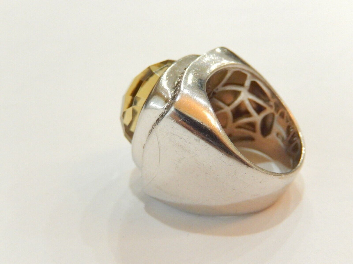 *VINTAGE* HUGE STATEMENT  Citrine  .925 Sterling Silver Handcrafted Ring Sz 7.5
