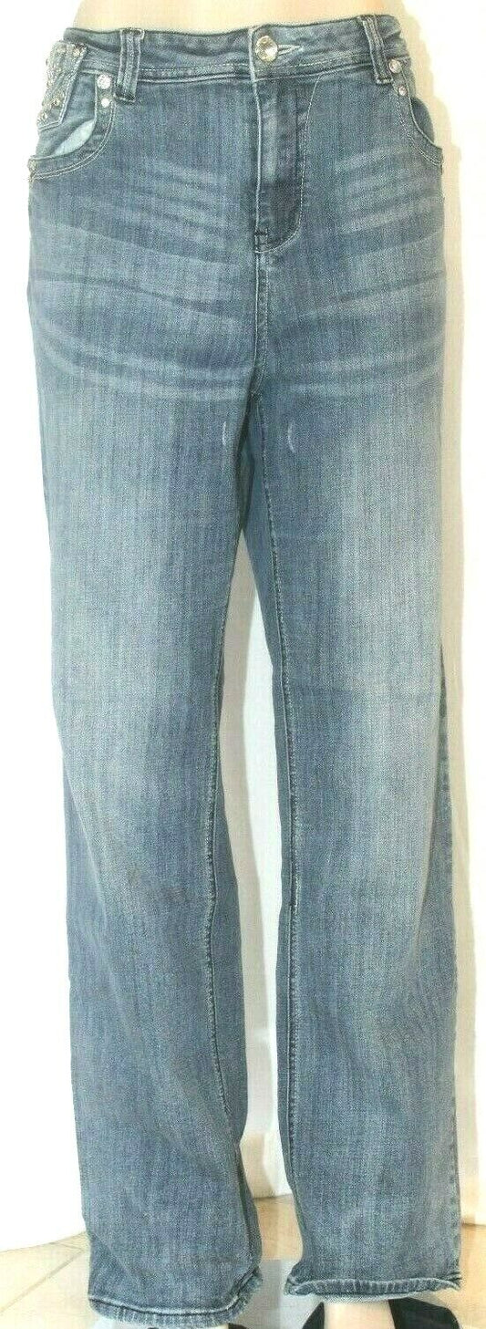 Grace In LA Jeans Womens Blue Bootcut Mid Wash Embellished Stretch Sz 3XL