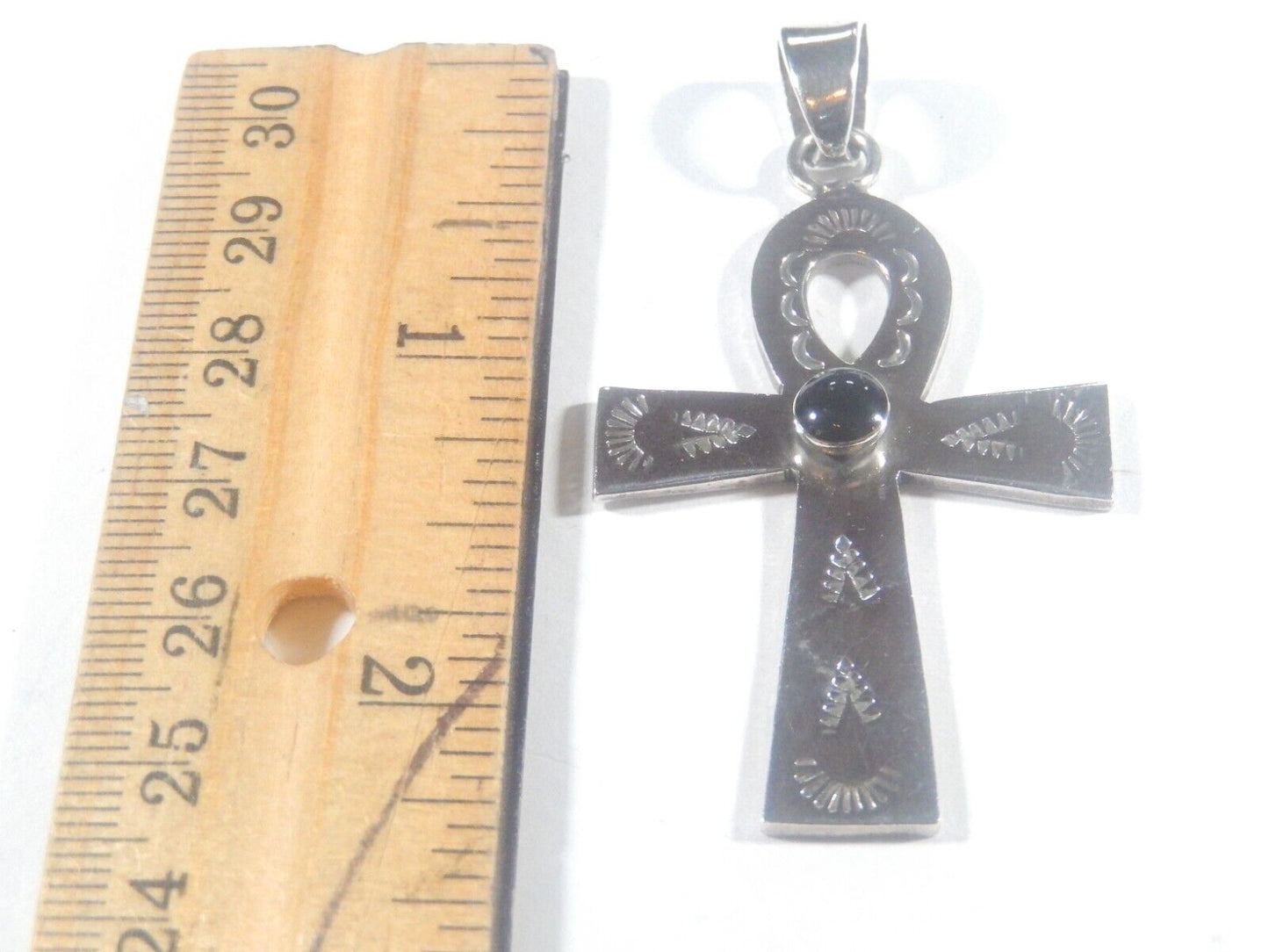 *VINTAGE*  LARGE  Mexico Taxco .925 Sterling Silver Black Onyx Cross Pendant