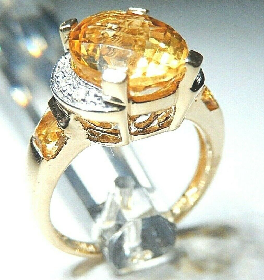 *VINTAGE*  14k Yellow Gold 5.00CT Oval Citrine & Diamond Ladies Ring Size 6.5