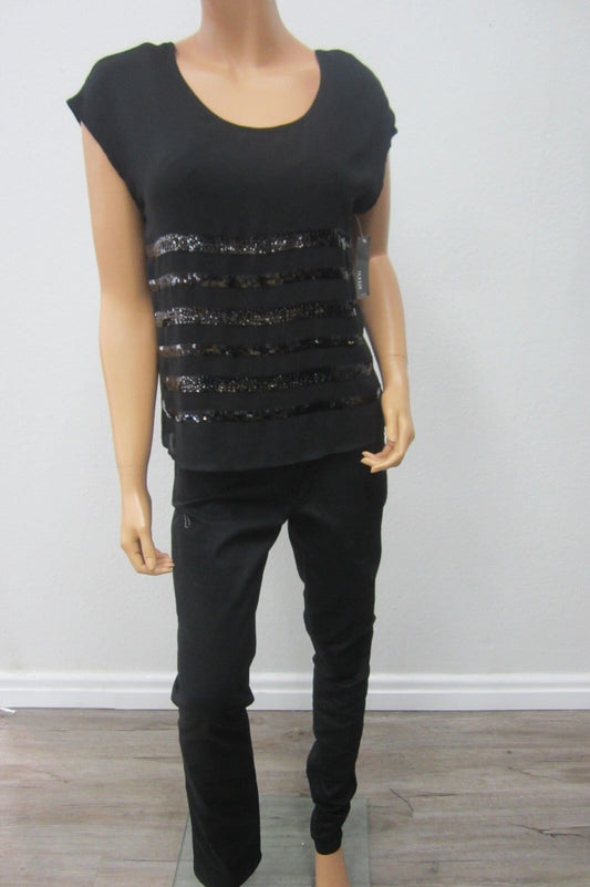 *NWT*  a.n.a. women top black short sleeve back sequins  evening wear sz S/P