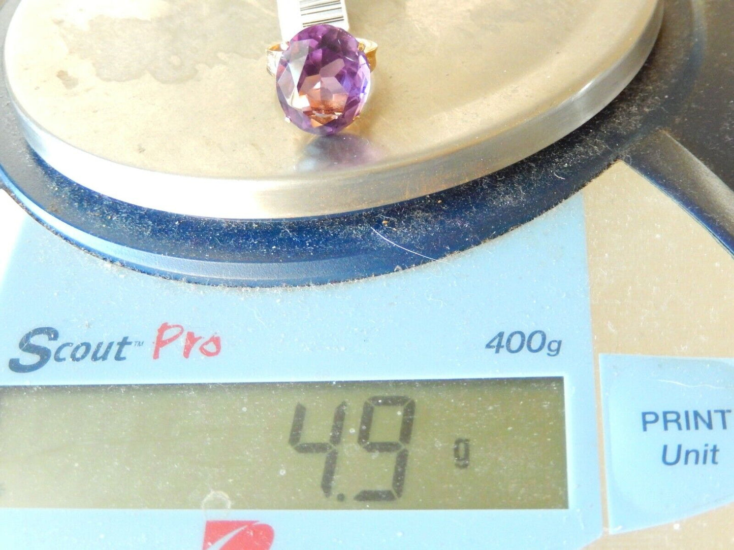 *VINTAGE* 14K Yellow Gold 11.00 CT Oval Natural Amethyst  Ring Size 5.5