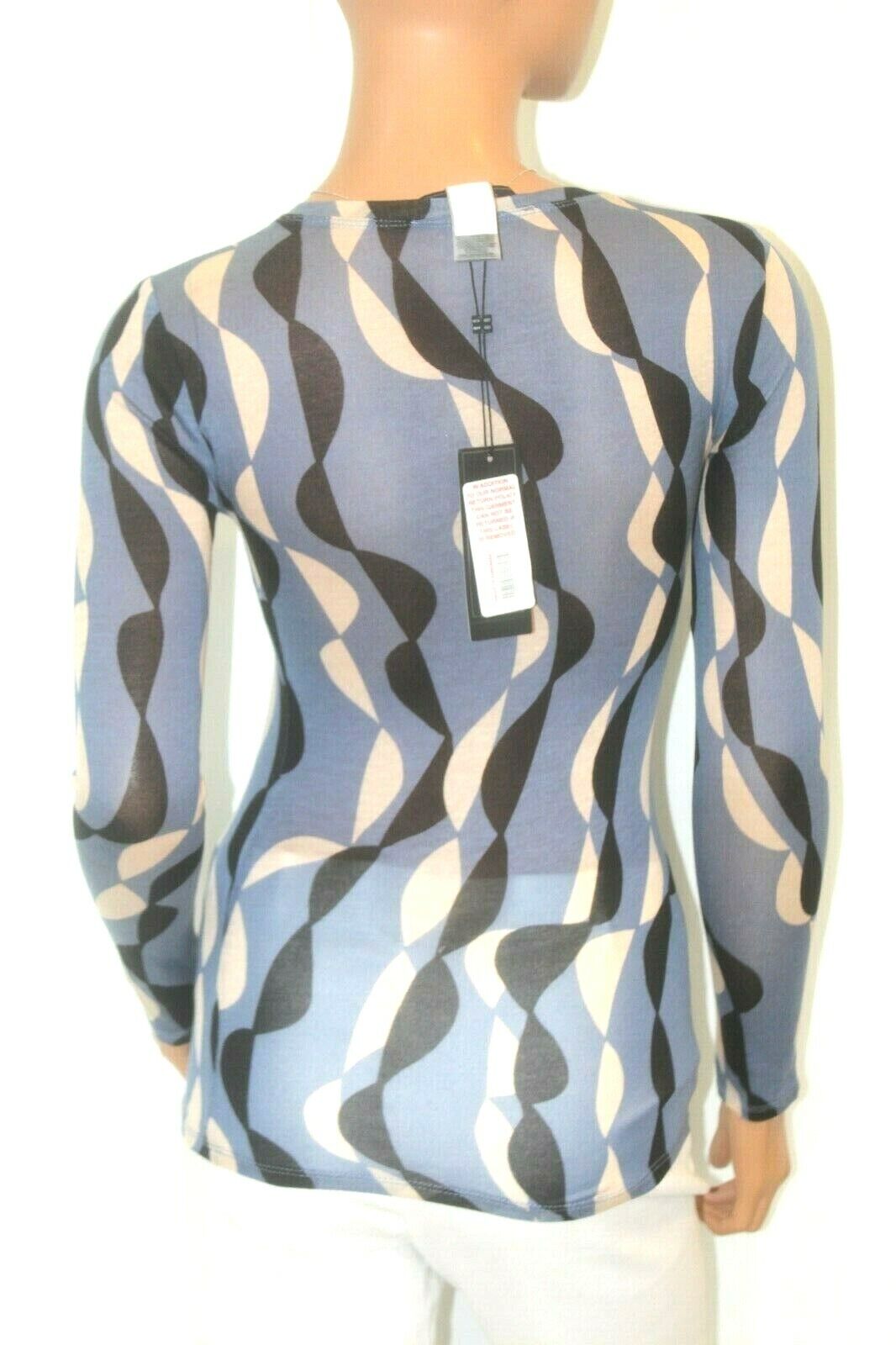 *NWT* $88. BCBG Agda "SEXY" Blue/Black/White Stretch Knit Top Long Sleeve Sz XXS