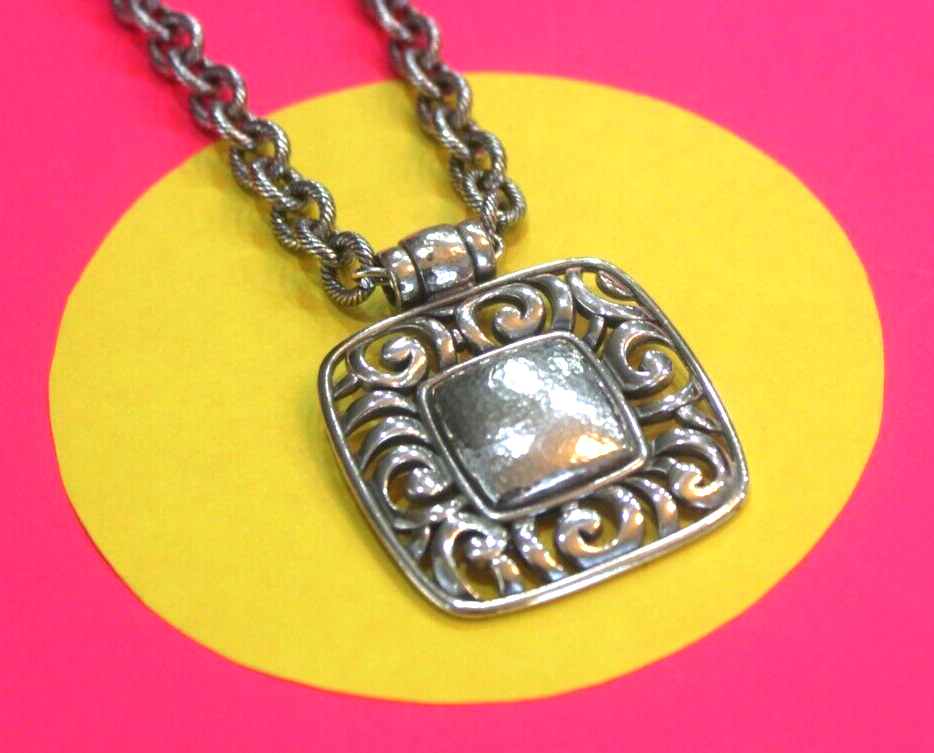 *RETIRED* BRIGHTON Silver Plated Large Pendant Statement Necklace w/ Large Chain