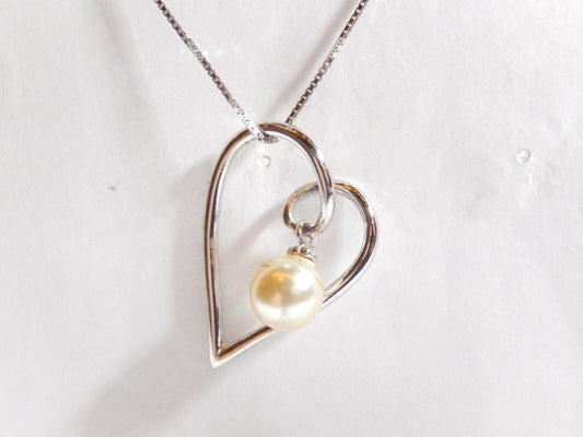 Sterling Silver  Heart Slide Pendant with Faux Pearl Dangle Pendant w/18"chain