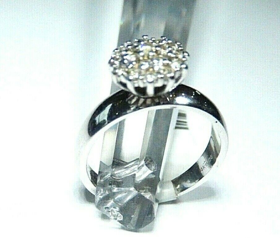 *NWT* 14K White Gold  Round Cut Diamond Cluster Engagement Wedding Ring Sz 6