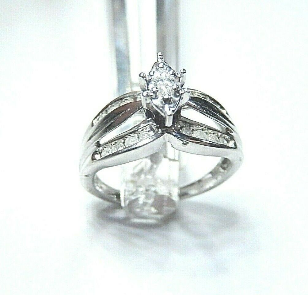 *NWT* 10K White Gold 1/3CT Natural Diamond Wedding Engagement Ring Size 7.25