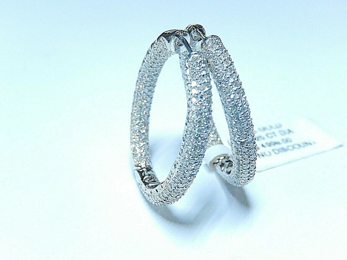 New Large 14k WG 2.25tcw Natural Diamond Inside/Outside Hoop Earrings 1 1/8"