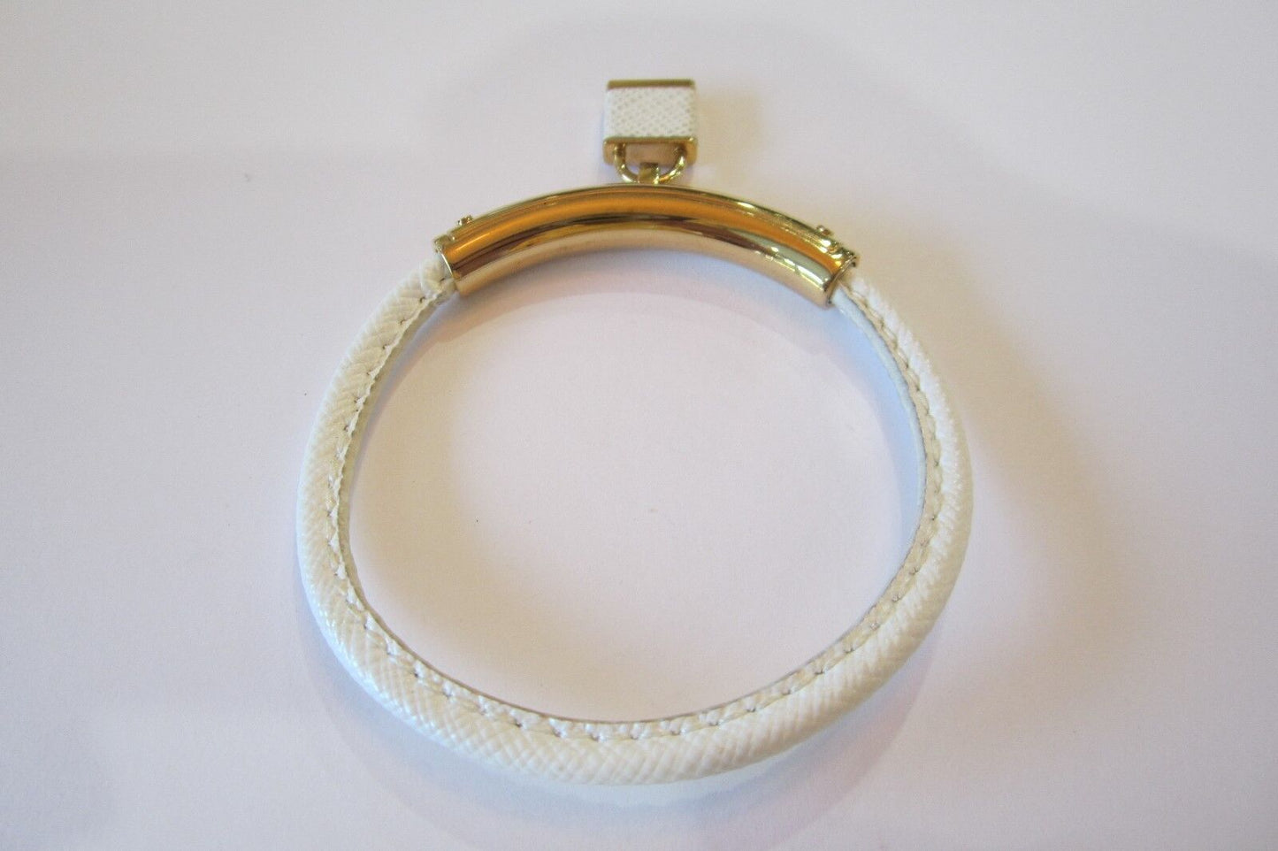 NWOT Michael Kors  Logo Lock White Leather Gold Tone Bangle Bracelet *STUNNING*