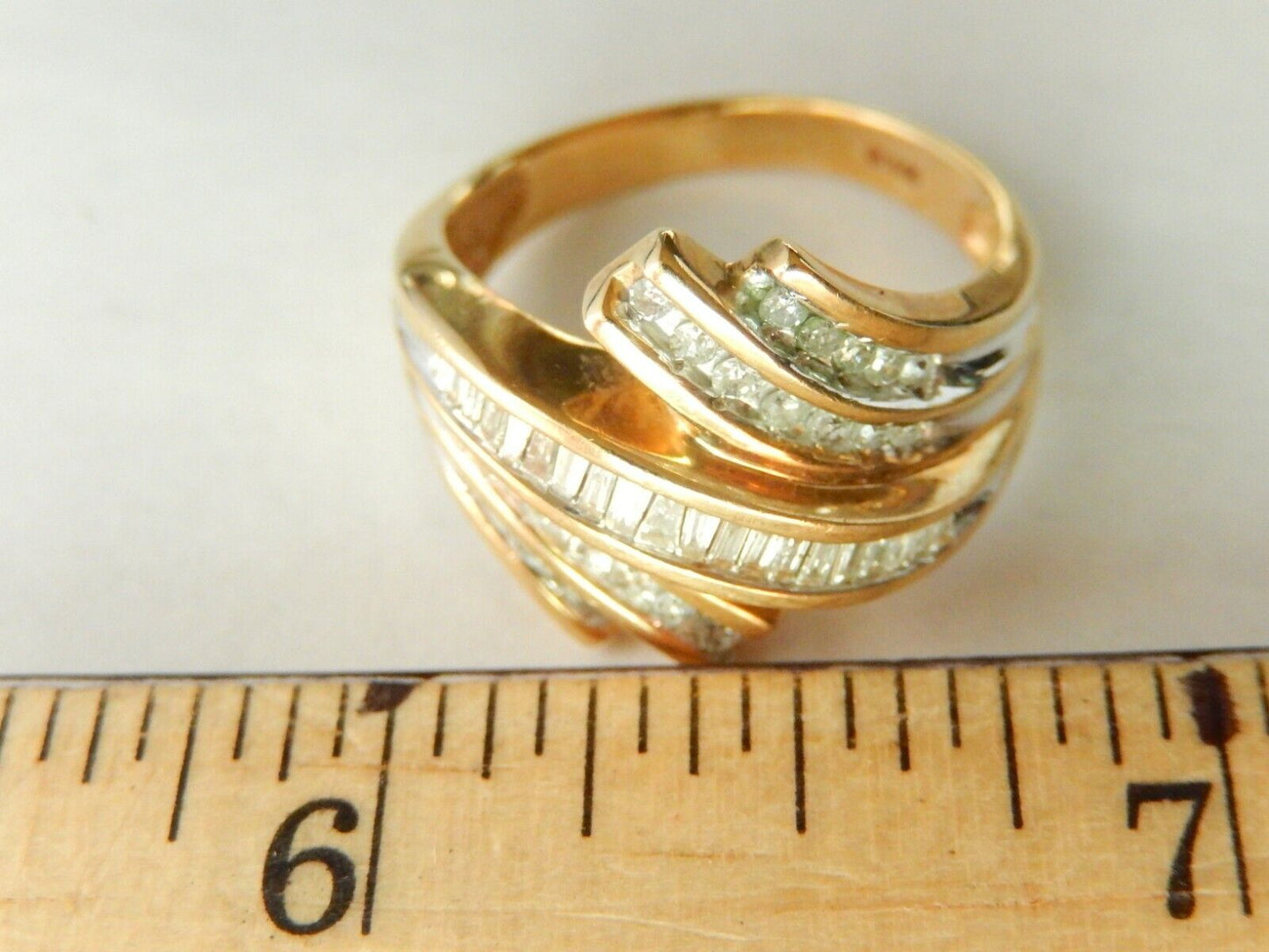*VINTAGE* Classic Ladies 10K Yellow Gold 3/4CT Diamond Bypass Cocktail Ring 9.5