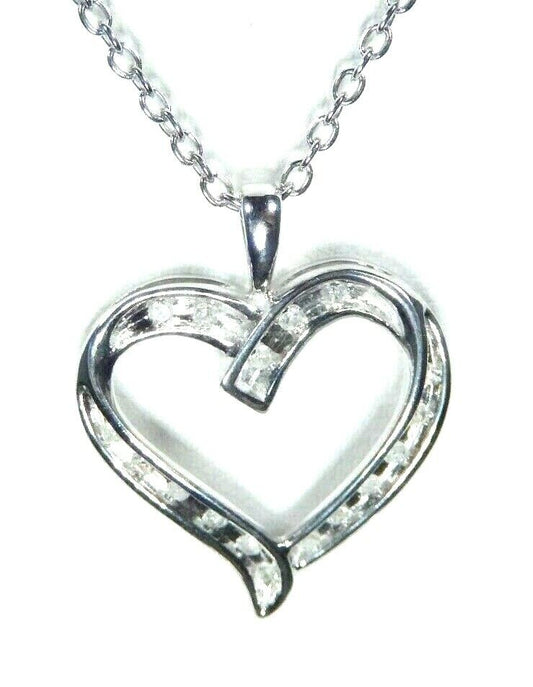 *NEW* 10K White Gold Heart Shaped Diamond Pendant with 18" Chain