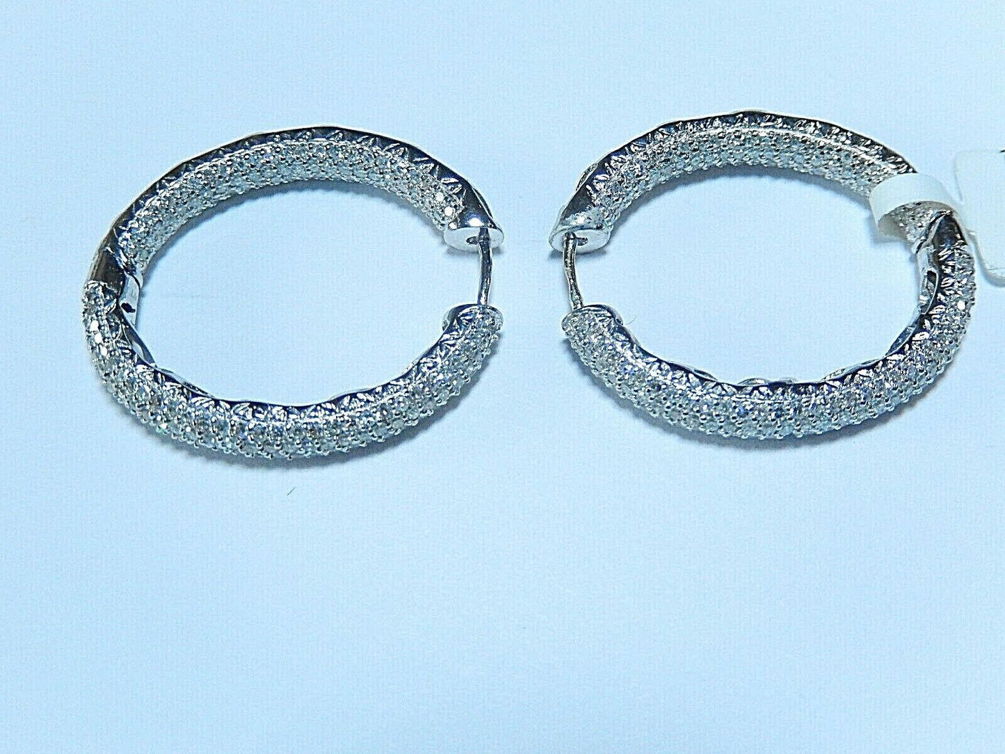 New Large 14k WG 2.25tcw Natural Diamond Inside/Outside Hoop Earrings 1 1/8"