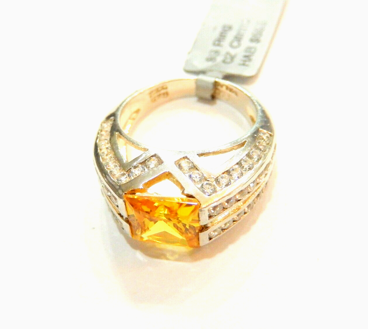*STUNNING*  Sterling Silver 3.0 CT Citrine  and CZ Ring Size 6.25