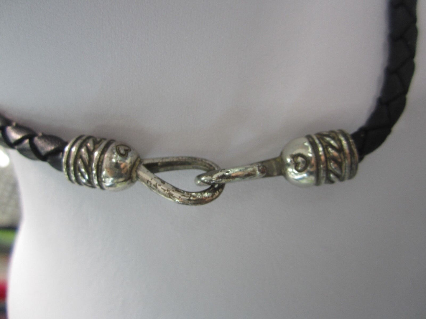 RETIRED Brighton Black Braided Leather Cord Heart Pendant Statement Necklace