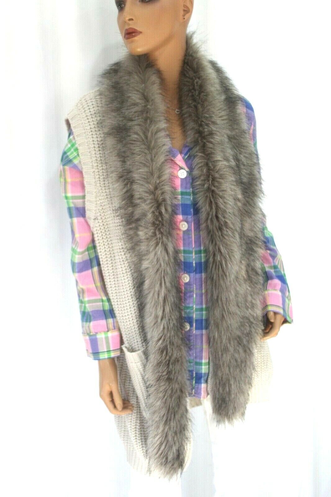 *NWT* $109. Jessica Simpson Plush Fox Fur Trim Cardigan Knit Sweater Wrap Sz 1X