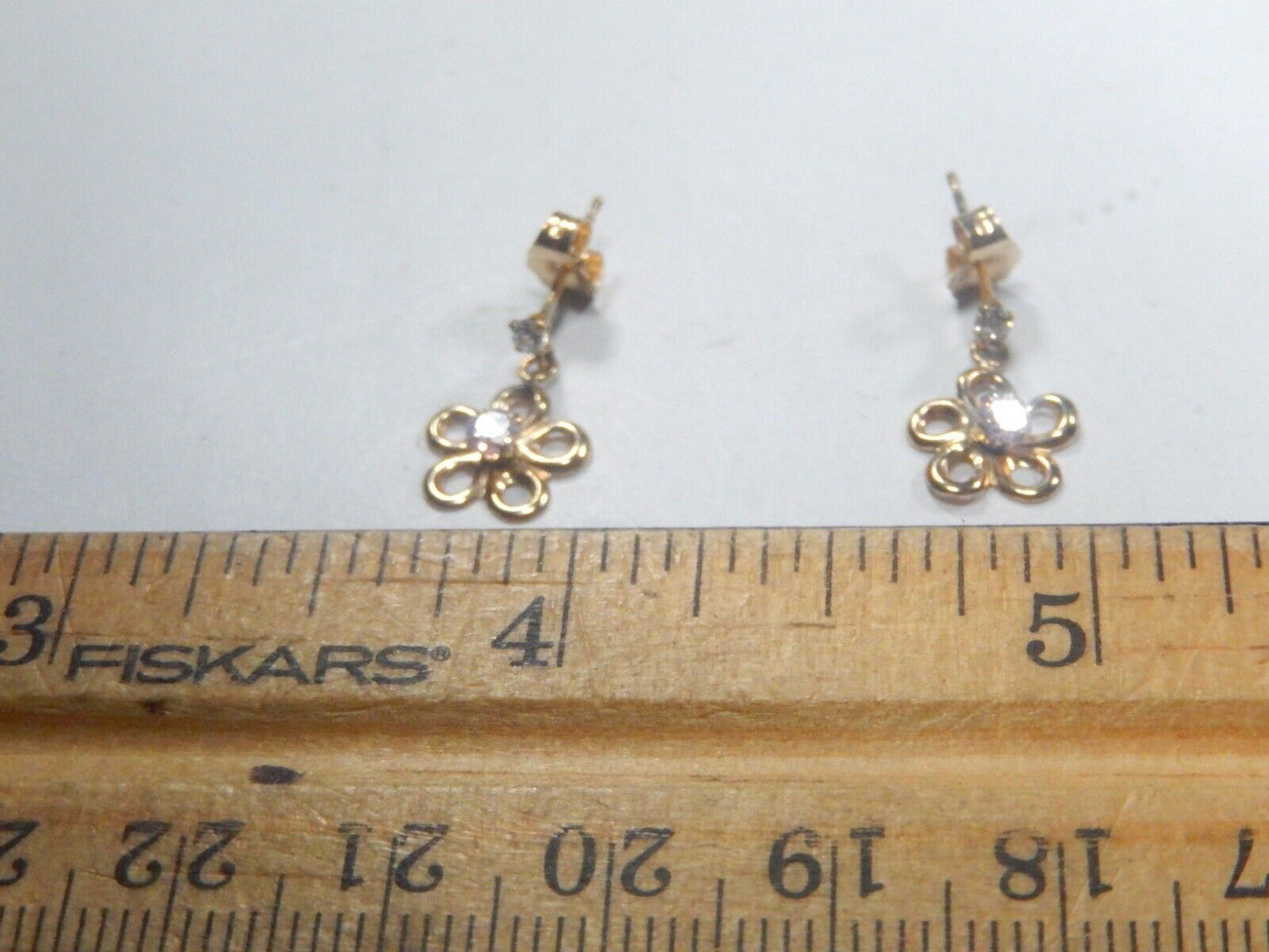14k Yellow Gold CZ Flower Floral Drop Dangle Earrings