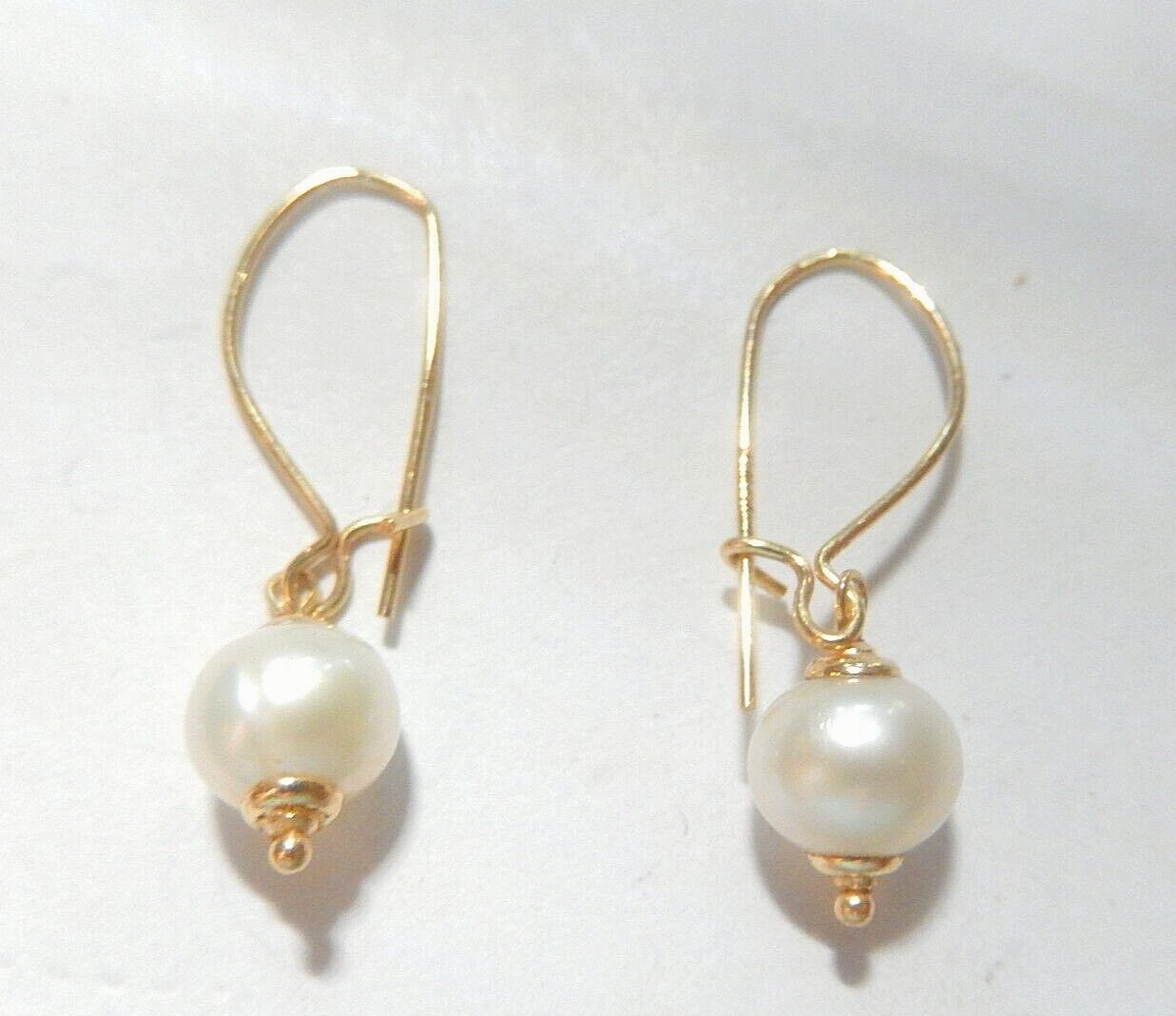 14K Real Solid Yellow Gold Natural 6mm Freshwater Pearl Drop Earrings