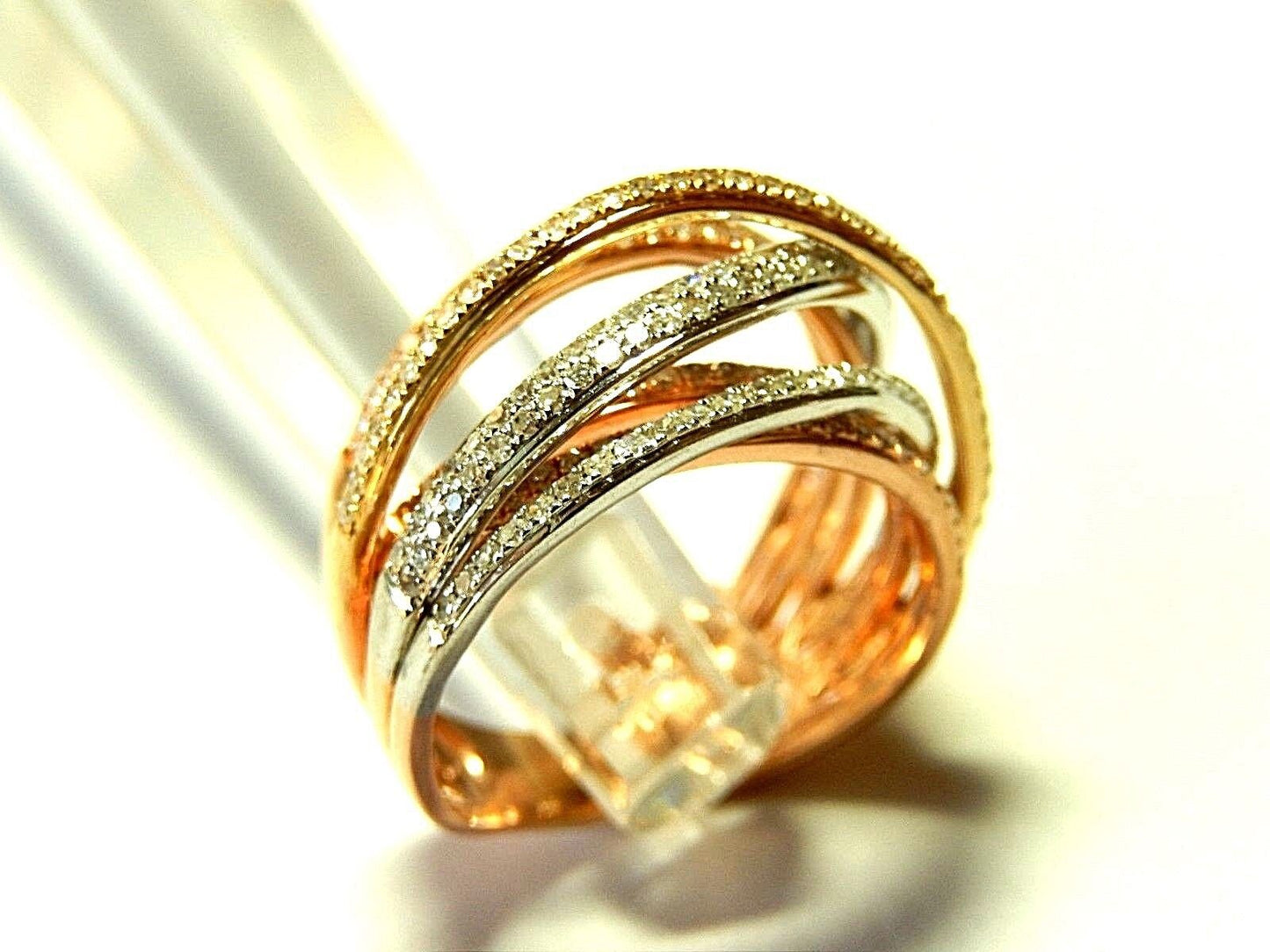 14K SOLID TRI GOLD 200 DIAMOND 1CT TW SIX ROW VS DIAMOND RIBBON RING  SIZE 7